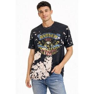 American Highway Graphic Tee Mens M Black Bleached Distressed Antler Beer Grunge